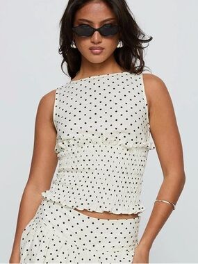 Princess Polly Cream Polka Dot Smocked Cami